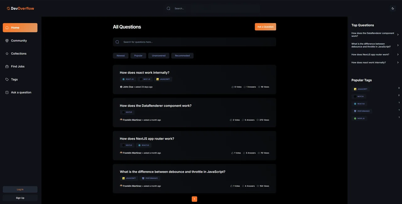 Screenshot of DevFlow Q&A Platform